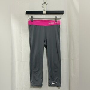 Nike Pro - Kids Leggings in Gray with Pink Waistband